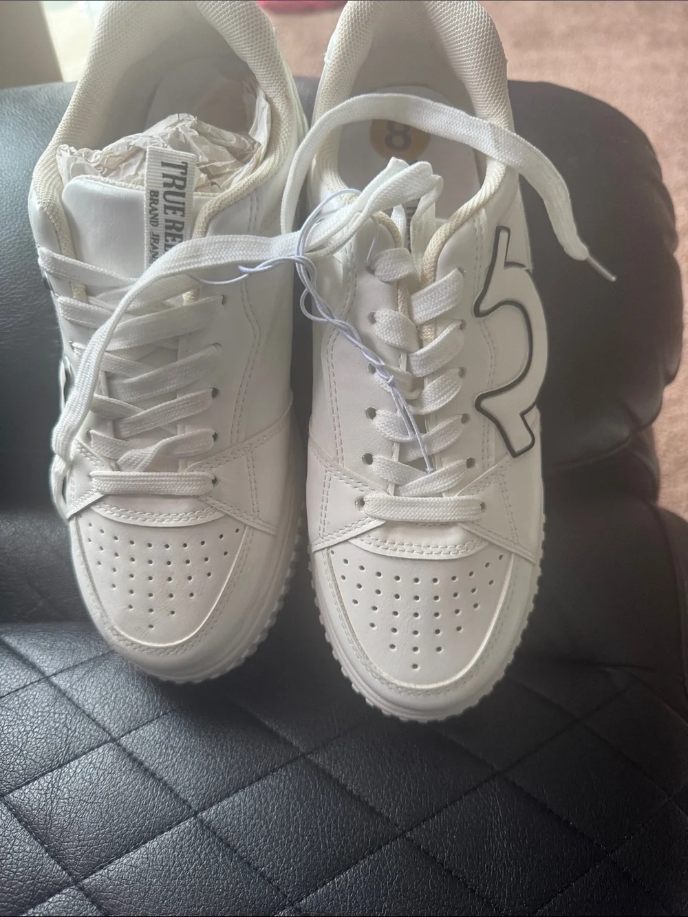 True Religion Men's White Leather Low-Top Sneakers with Star Accent